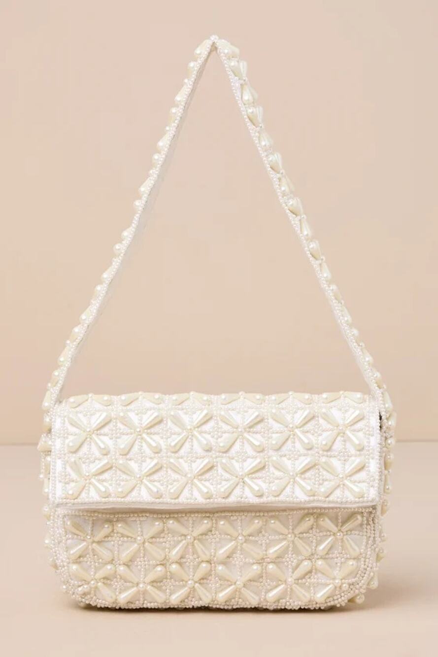 NWT Lulus Luxe Perception Ivory Bridal Pearl Beaded Mini Shoulder Bag